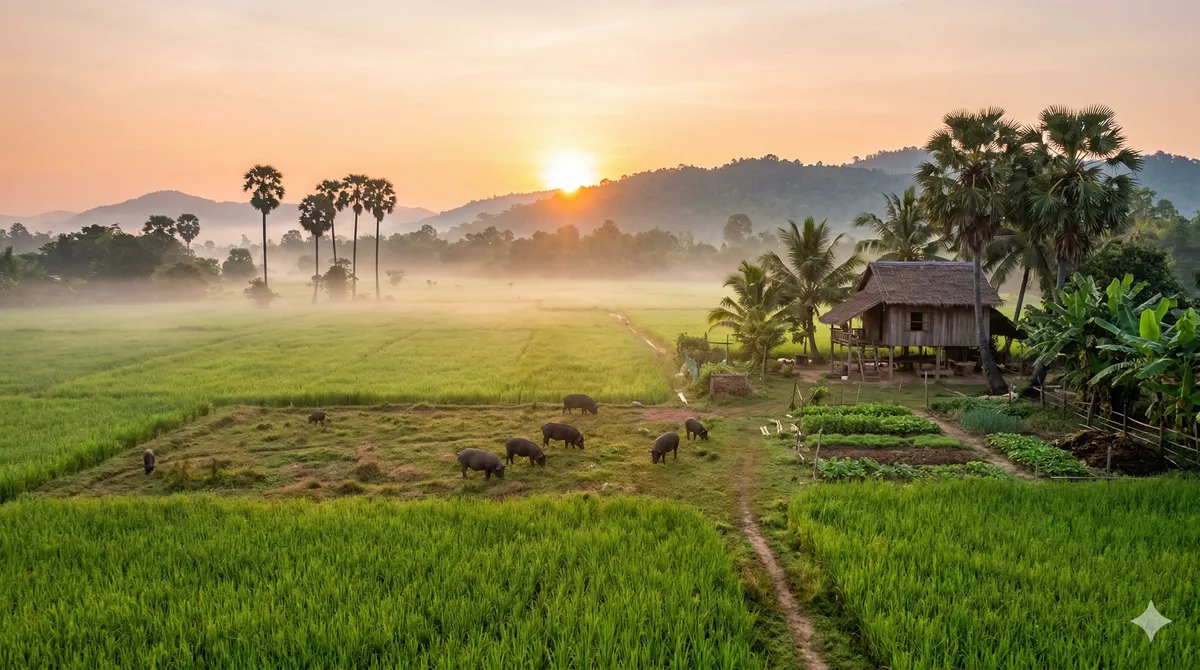 Illustration : élevage en plein air au Cambodge
